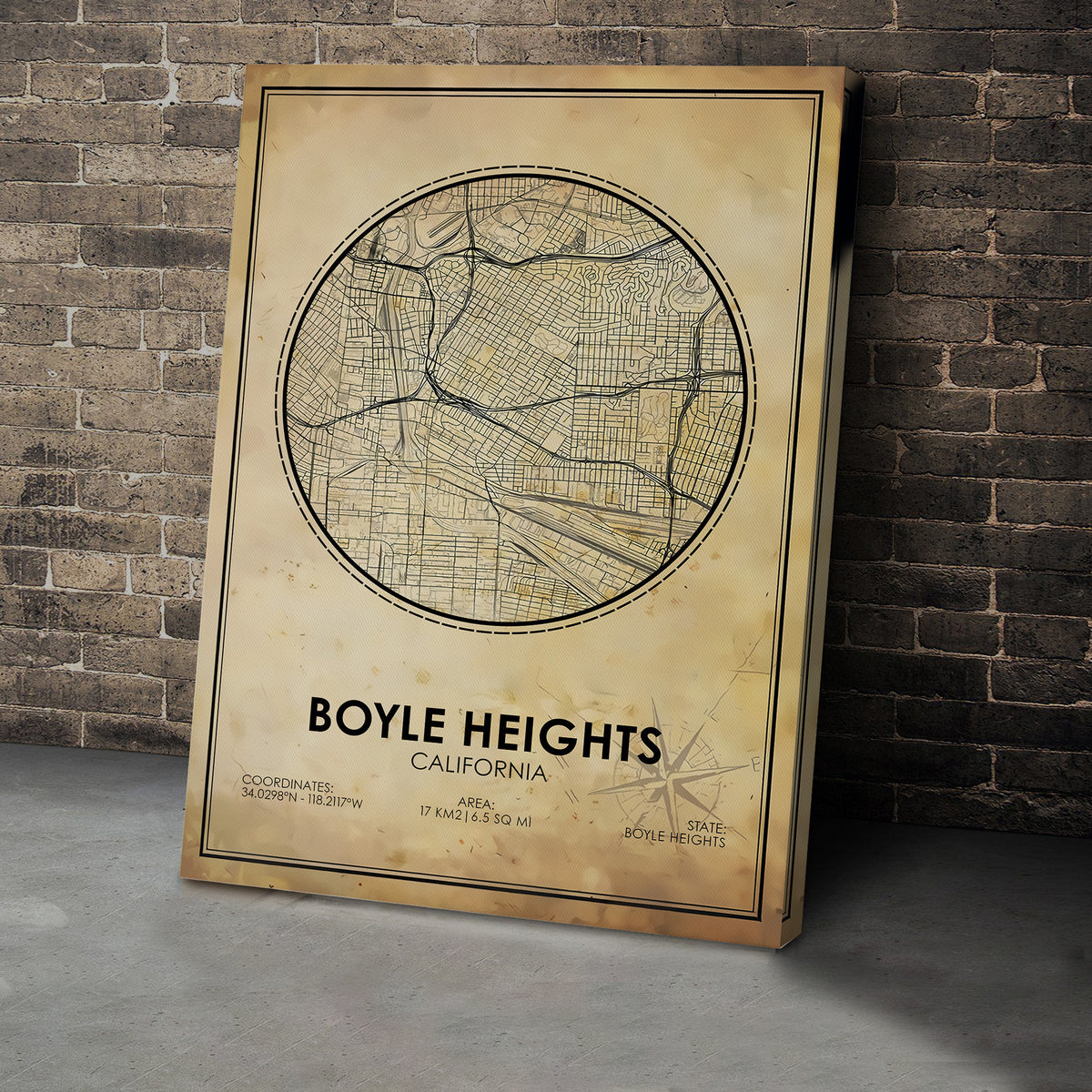 Boyle Heights Vintage Map Print Canvas, Boyle Heights California Map, California Map Art, Boyle Heights Road Map Poster, Vintage Gift Map