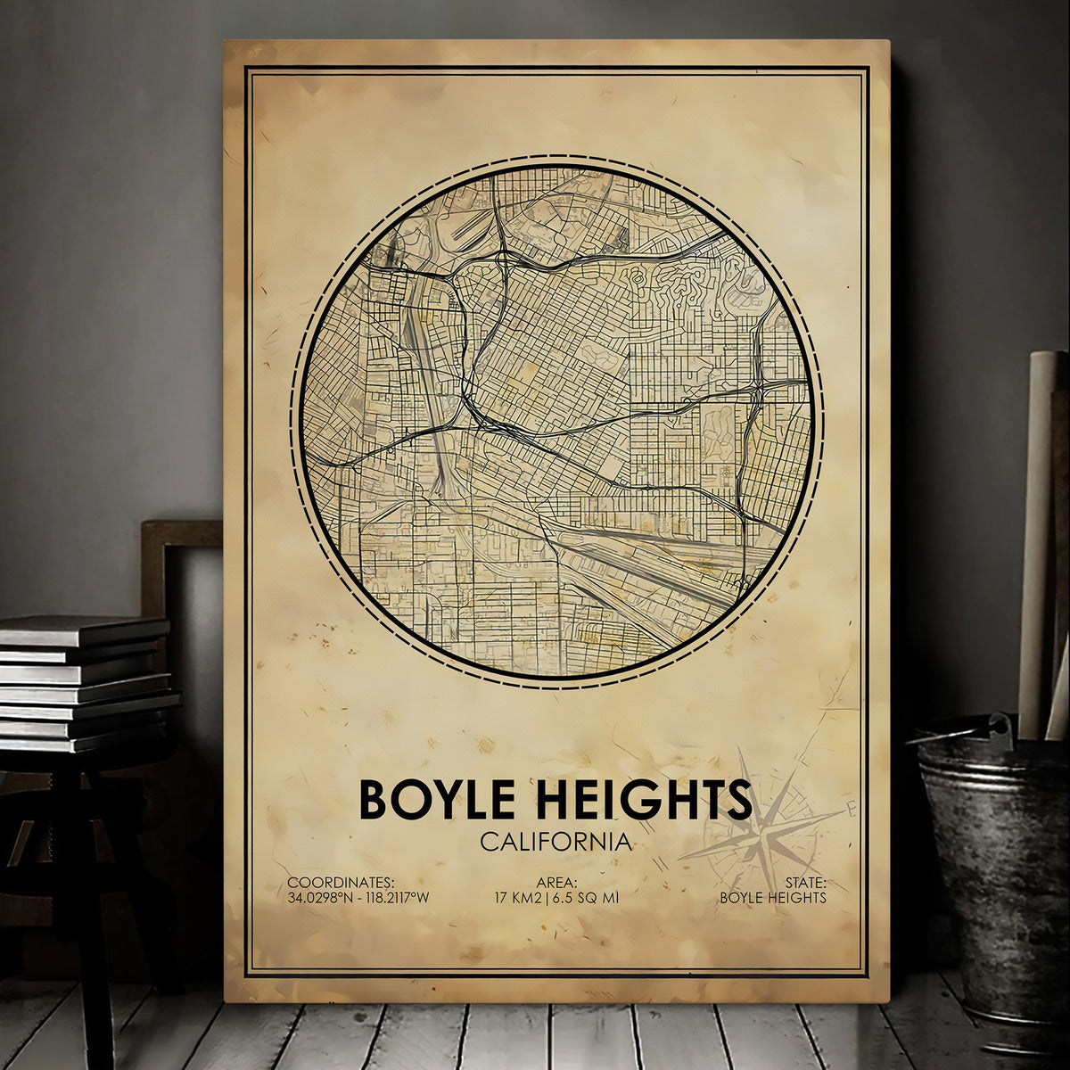 Boyle Heights Vintage Map Print Canvas, Boyle Heights California Map, California Map Art, Boyle Heights Road Map Poster, Vintage Gift Map