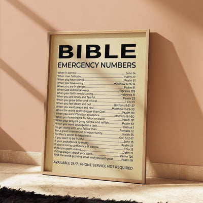 Bible Verse Wall Art, Emergency Numbers for Every Situation, Christian Home Decor Gift for Family and Friends