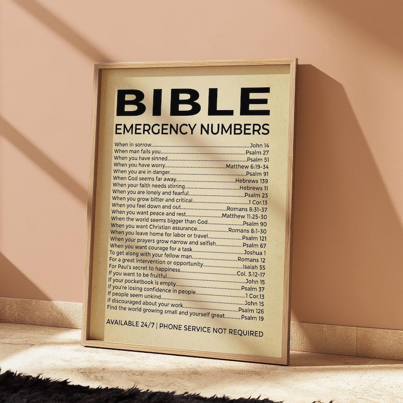 Bible Verse Wall Art, Emergency Numbers for Every Situation, Christian Home Decor Gift for Family and Friends