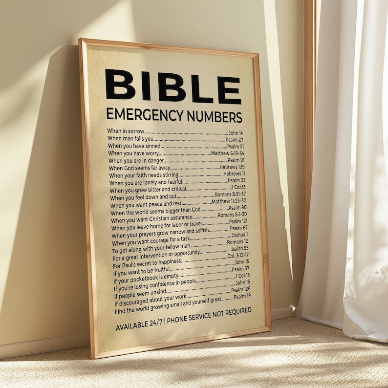 Bible Verse Wall Art, Emergency Numbers for Every Situation, Christian Home Decor Gift for Family and Friends
