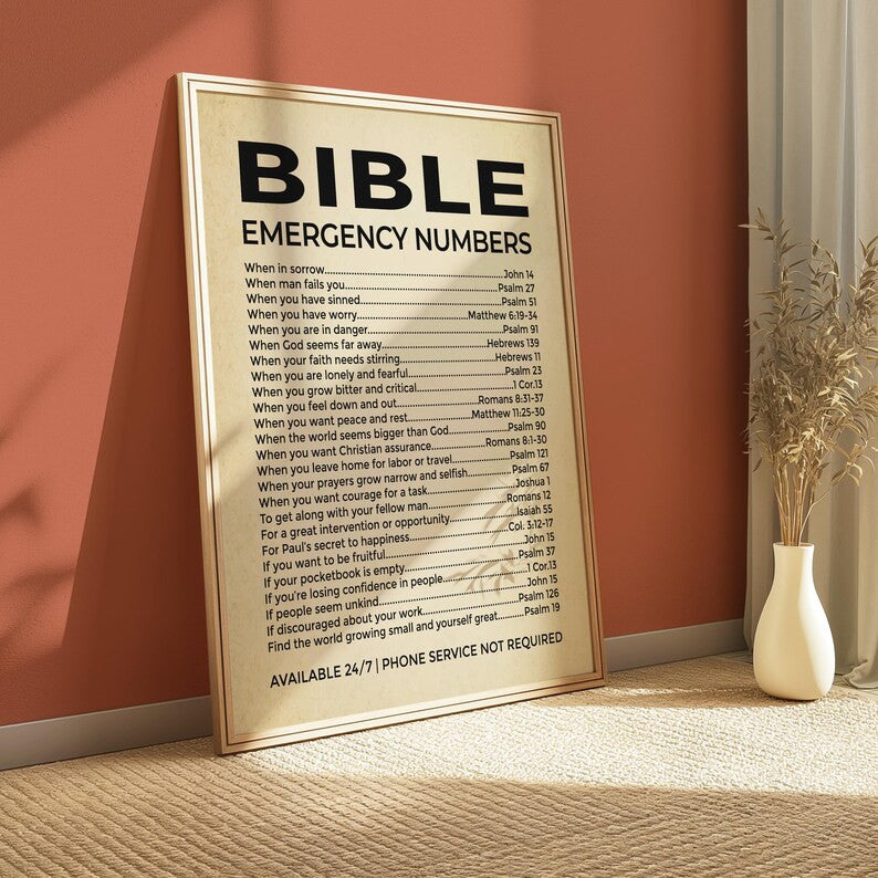 Bible Verse Wall Art, Emergency Numbers for Every Situation, Christian Home Decor Gift for Family and Friends