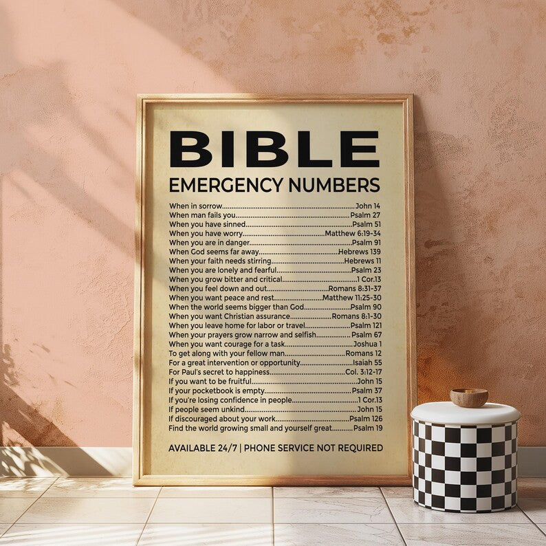 Bible Verse Wall Art, Emergency Numbers for Every Situation, Christian Home Decor Gift for Family and Friends