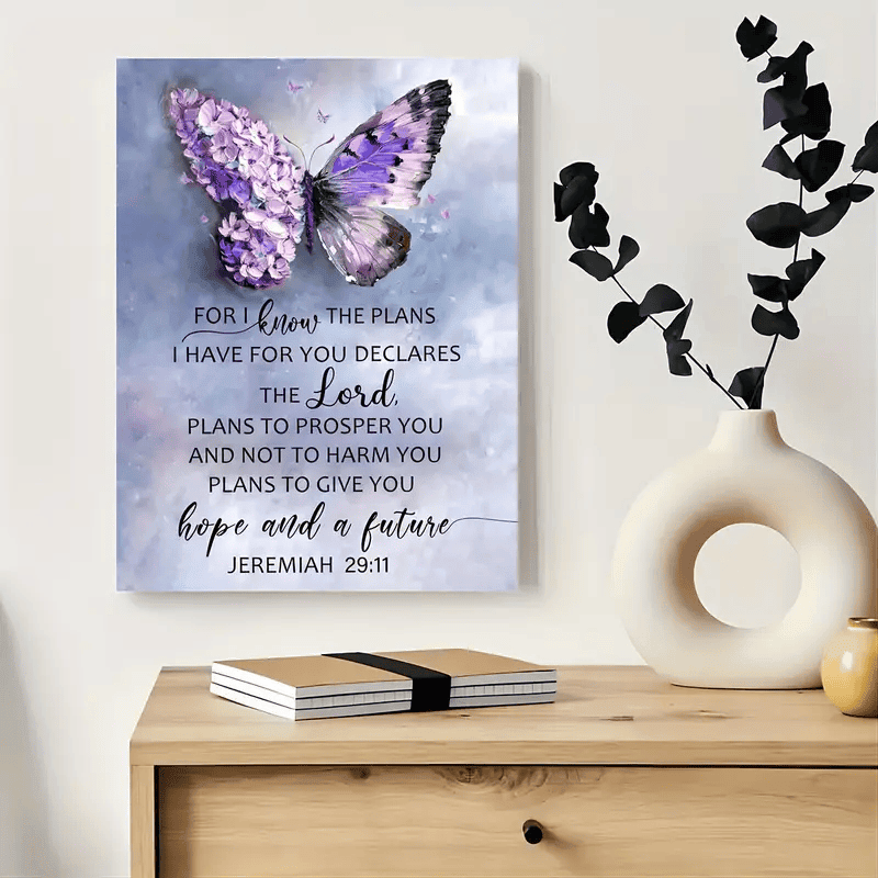 Jeremiah 29:11 Butterfly Wall Art, Christian Scripture Canvas, For I Know the Plans Bible Verse Decor for Home & Gifts