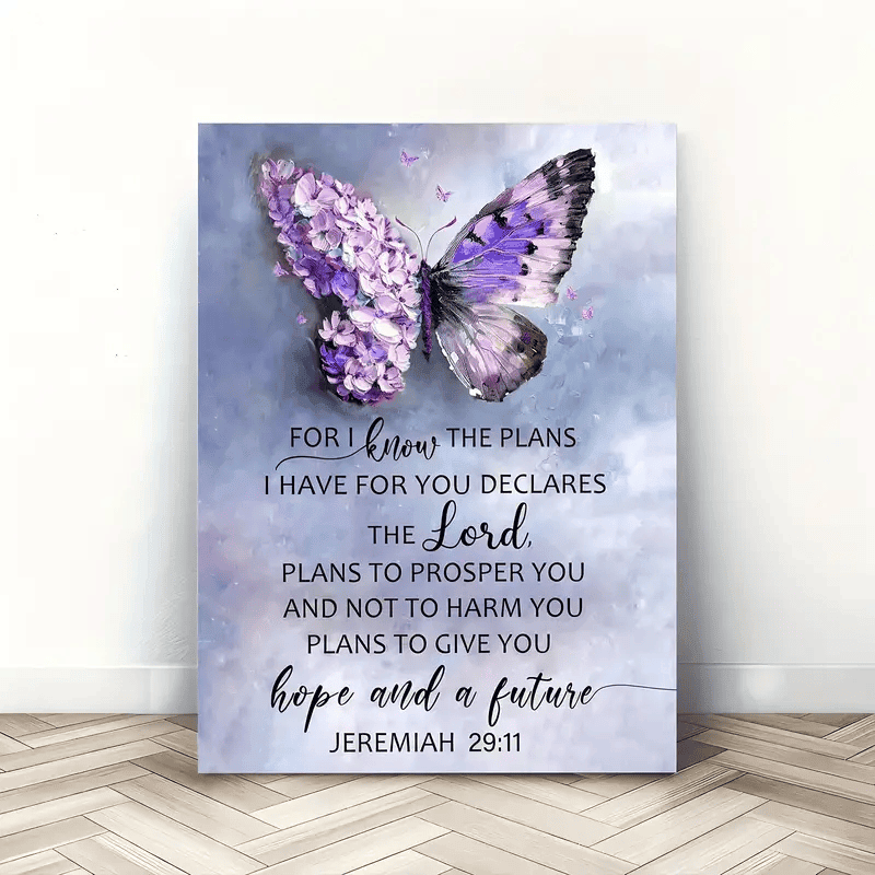 Jeremiah 29:11 Butterfly Wall Art, Christian Scripture Canvas, For I Know the Plans Bible Verse Decor for Home & Gifts