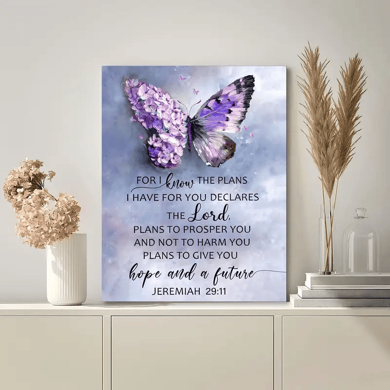 Jeremiah 29:11 Butterfly Wall Art, Christian Scripture Canvas, For I Know the Plans Bible Verse Decor for Home & Gifts
