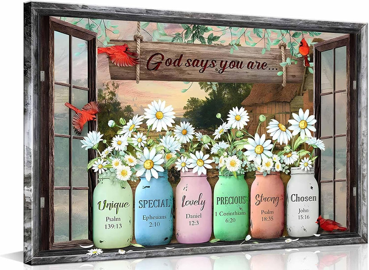 God Says You Are Canvas, Christian Wall Art, Bible Verse Farmhouse Decor, Inspirational Scripture Print, Faith Gift for Women