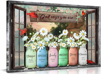 God Says You Are Canvas, Christian Wall Art, Bible Verse Farmhouse Decor, Inspirational Scripture Print, Faith Gift for Women