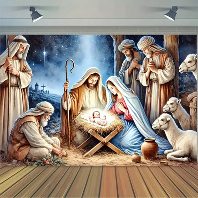 Nativity Scene Wall Art, Jesus Birth Canvas, Holy Family Christmas Painting, Christian Religious Decor, Christmas Home Gift