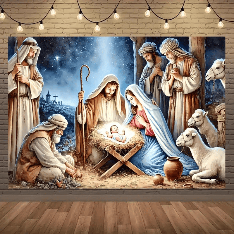 Nativity Scene Wall Art, Jesus Birth Canvas, Holy Family Christmas Painting, Christian Religious Decor, Christmas Home Gift