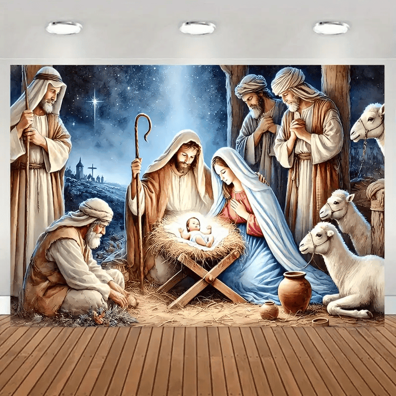 Nativity Scene Wall Art, Jesus Birth Canvas, Holy Family Christmas Painting, Christian Religious Decor, Christmas Home Gift