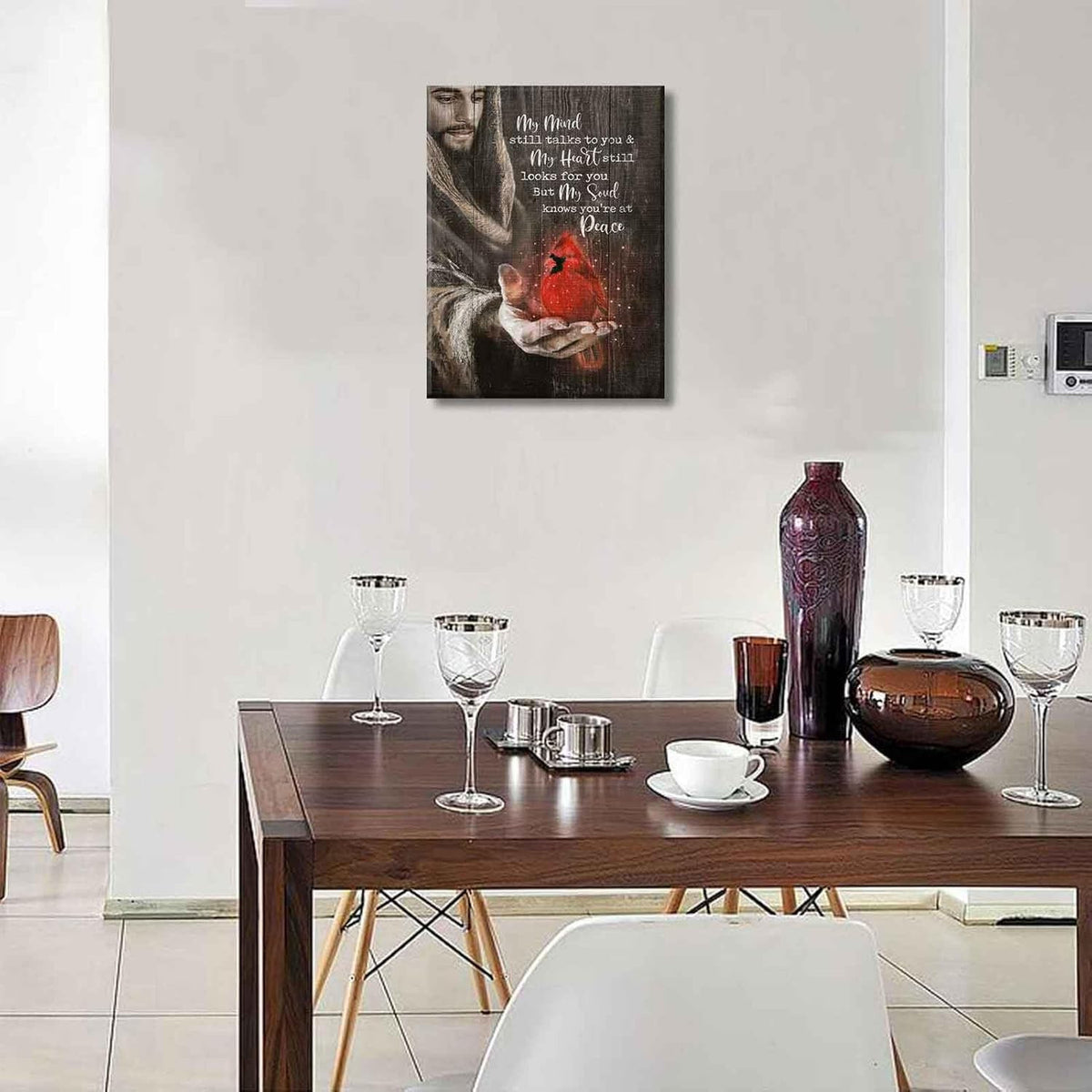 Jesus and Red Cardinal Memorial Wall Art, Sympathy Gift for Loss, Comforting Christian Decor with My Mind Still Talks to You Quote