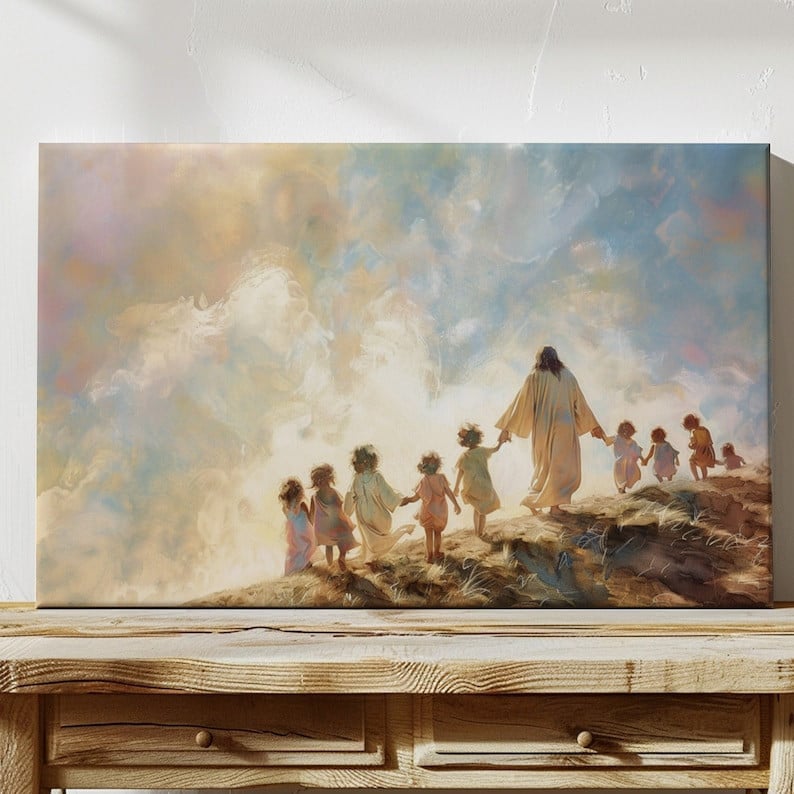 Heavenly Stroll Children and Christ Canvas Jesus Christ and Children Canvas Art Children In Heaven Christian Decor Christian Nursery Print