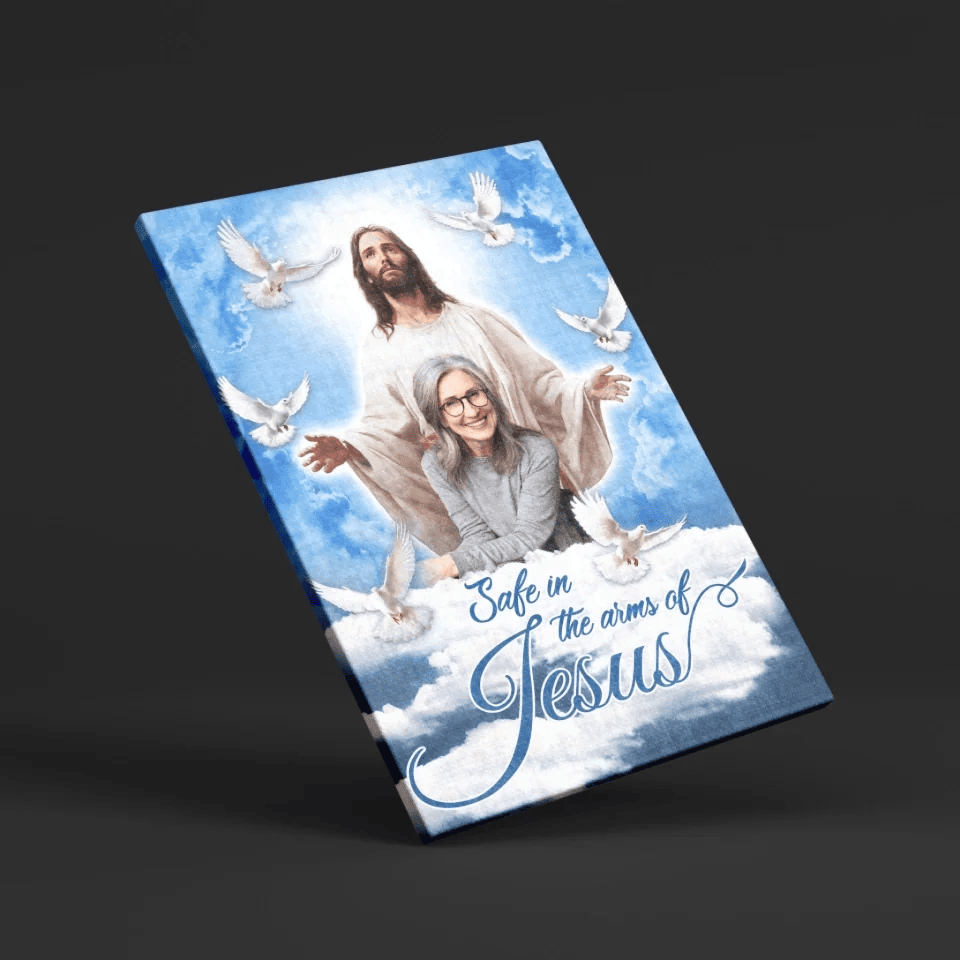 Custom Memorial Canvas, Safe in the Arms of Jesus, Personalized Heaven Tribute Gift for Loss of Loved One, Christian Sympathy Wall Art