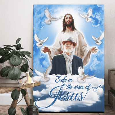 Custom Memorial Canvas, Safe in the Arms of Jesus, Personalized Heaven Tribute Gift for Loss of Loved One, Christian Sympathy Wall Art