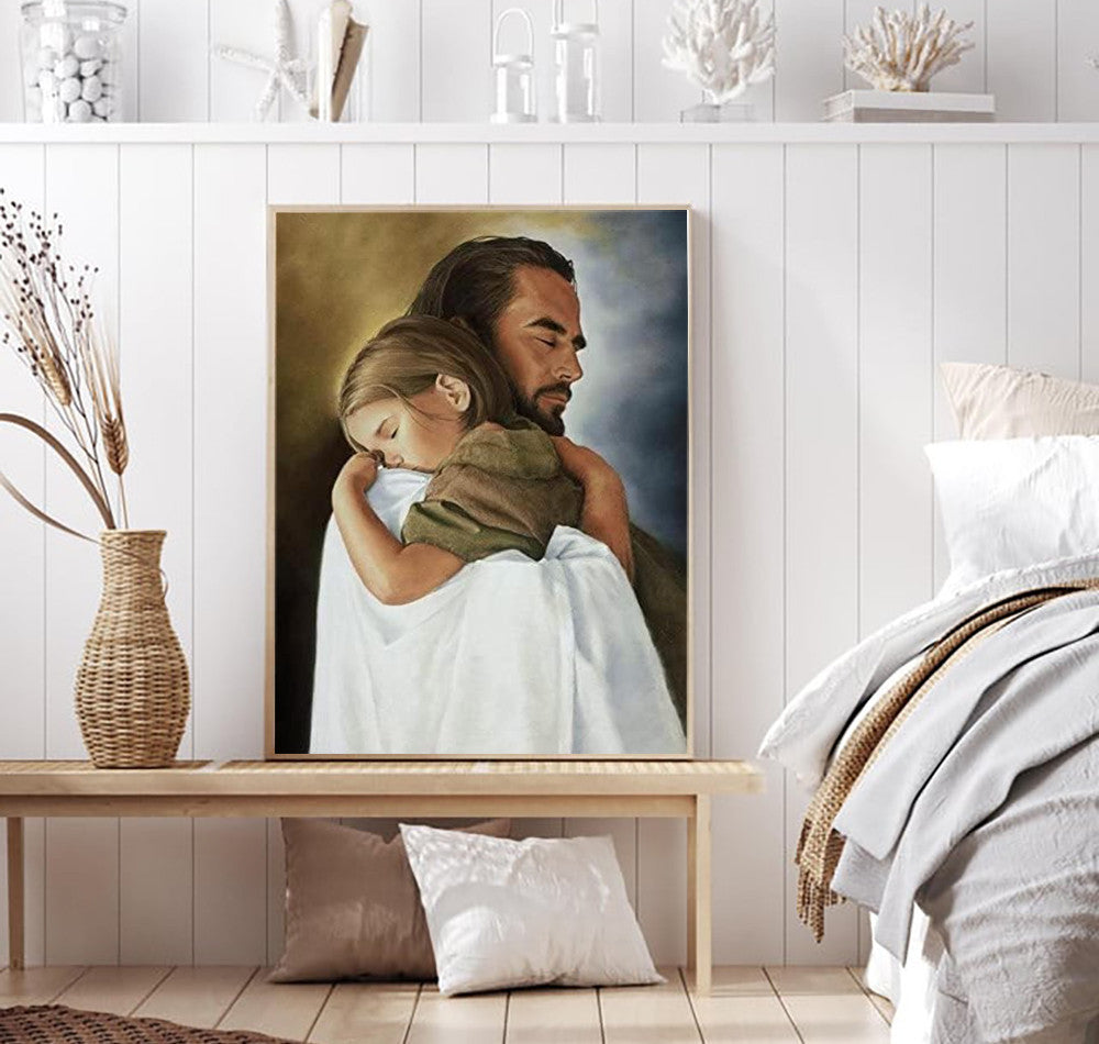 Jesus Hugging Little Girl Canvas, Christian Wall Art Bringing Peace, Comfort & Hope, Inspiring Home Decor Gift for Believers