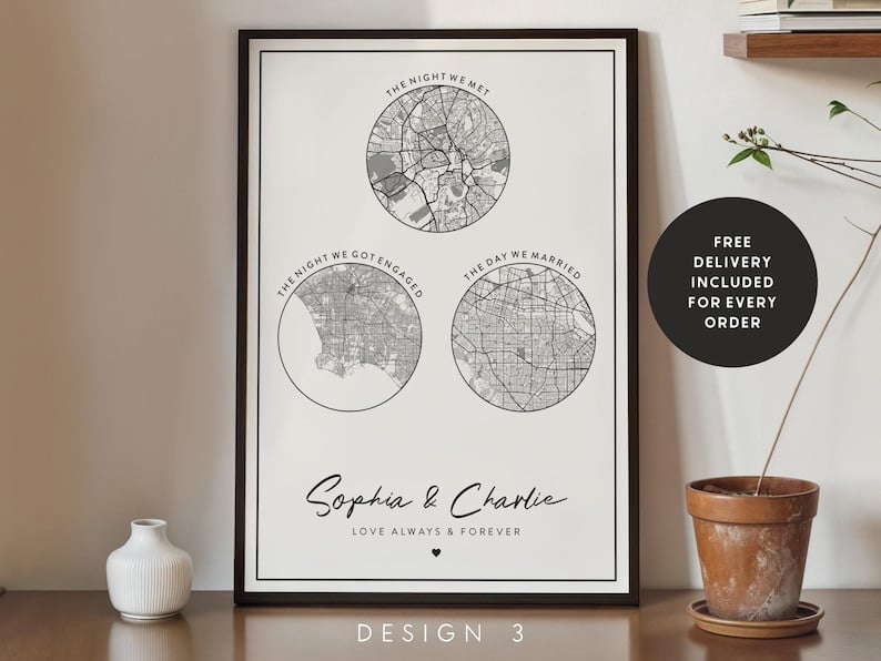 Personalized Valentine Gift For Him Her Custom Couple Map Canvas - Engagement, Valentine's Day Gift Canvas Home Decor