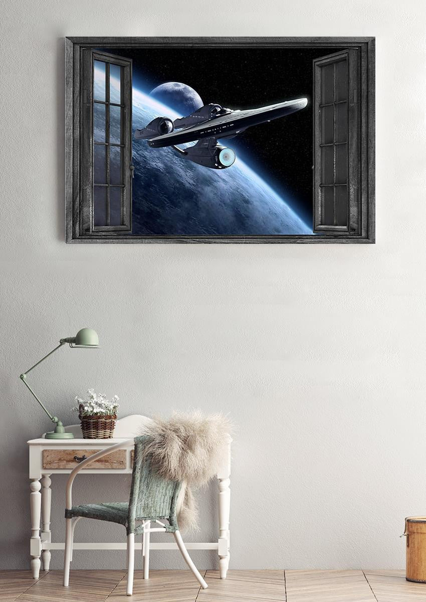 Spacecraft Vintage 3D Window View Canvas Wall Art - Housewarming Gift