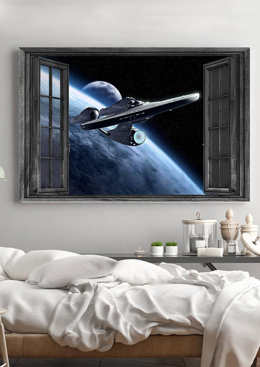 Spacecraft Vintage 3D Window View Canvas Wall Art - Housewarming Gift