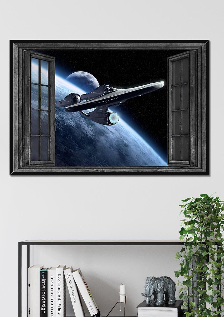 Spacecraft Vintage 3D Window View Canvas Wall Art - Housewarming Gift