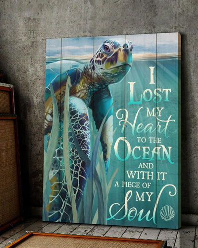 Turtle I Lost My Heart To The Ocean - Housewarming Home Decor Wall Art Gift Ideas, Gift For You, Gift For Turtle Lover, Gift To Love Turtle Couple, Living Room Wall Art, Bedroom Wall Art C56 Framed Prints, Canvas