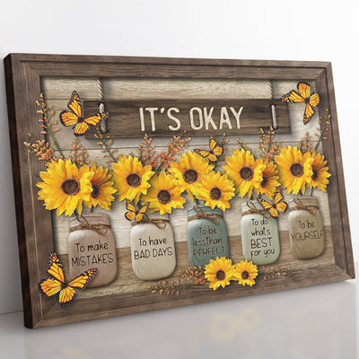 Motivational Wall Art Gift Ideas, Butterfly And Sunflower Vintage Wall Art, It's Okay To Make Mistake Wall Art Framed Prints, Canvas