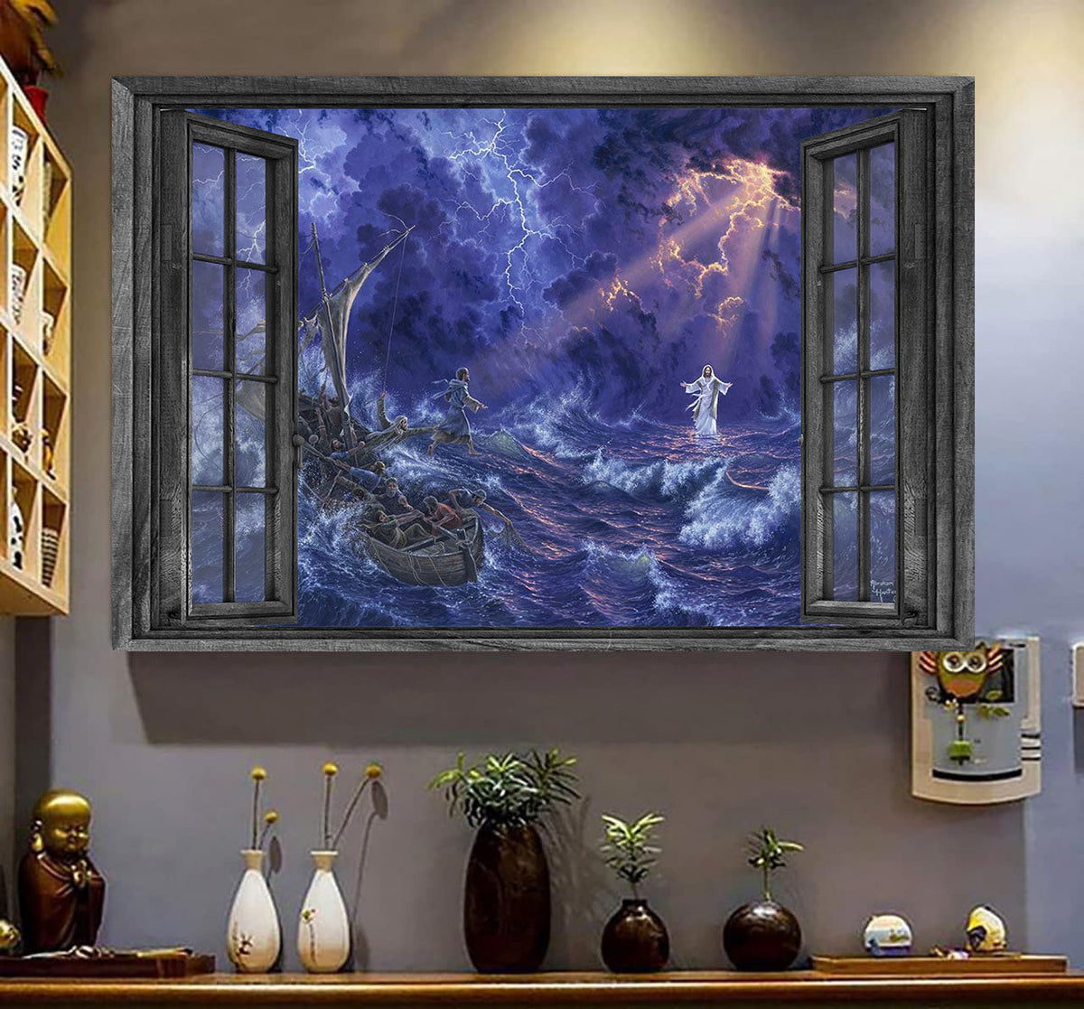 Jesus 3D Window View Canvas Wall Art Art Thanks For God Jesus Saves My Life Godfather Storm Home Decoration Gift Idea Easter Framed Prints, Canvas