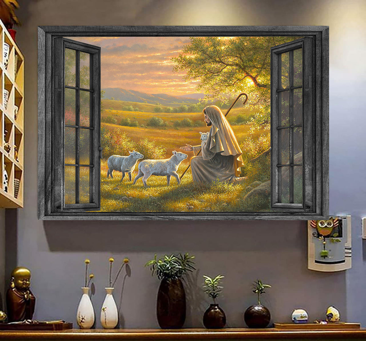 Jesus 3D Window View Canvas Wall Art Art Thanks For God Jesus Saves My Life Godfather Home Decoration Gift Idea Easter Framed Prints, Canvas