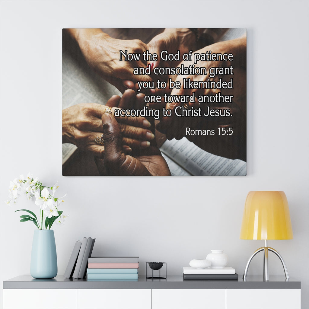 Scripture Canvas According to Christ Jesus Romans 15:5 Christian Wall Art Bible Verse Meaningful Home Decor Gifts Unique Housewarming Gift Ideas Framed Prints, Canvas