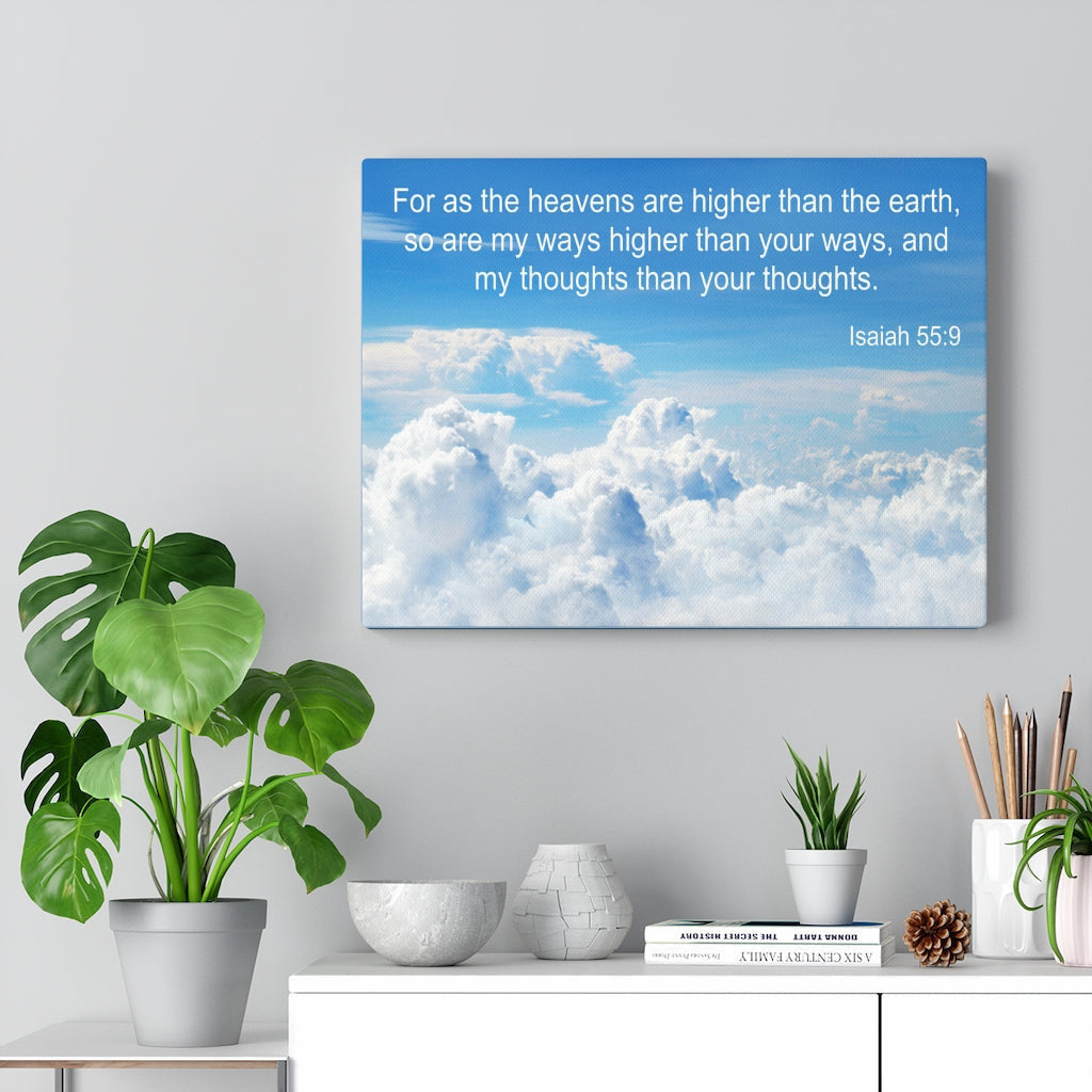 Scripture Canvas Heavens are Higher Isaiah 55:9 Christian Wall Art Bible Verse Meaningful Home Decor Gifts Unique Housewarming Gift Ideas Framed Prints, Canvas