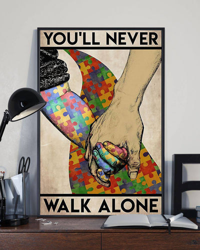 Autism You'll Never Walk Alone- Matte Wall Art , Gift For You, Gift For Her, Gift For Him, Autism Awareness Gallery Canvas Painting, Canvas Hanging Home Decor Gift Idea Framed Prints, Canvas