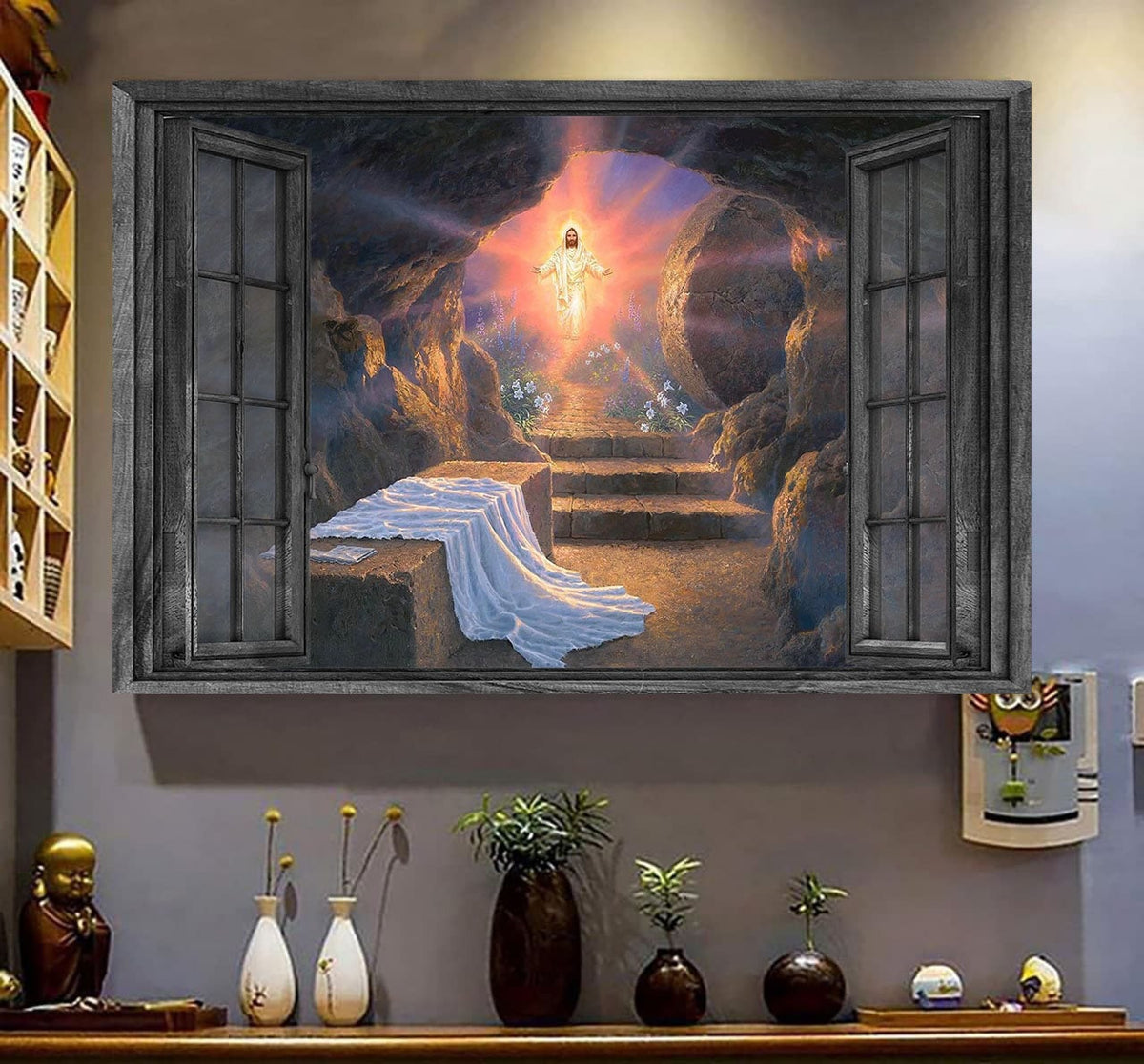 Jesus Cave 3D Window View Canvas Wall Art Art 3D Window View Home Decoration Easter Gift Idea Gift Birthday Gift Father Day Framed Prints, Canvas