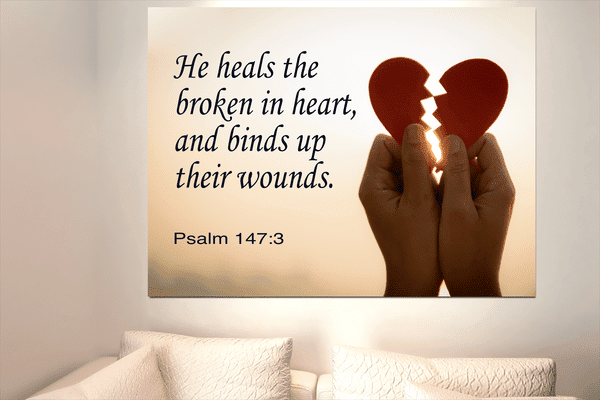 Scripture Canvas Heals the Broken Psalm 147:3 Christian Wall Art Bible Verse Meaningful Home Decor Gifts Unique Housewarming Gift Ideas Framed Prints, Canvas