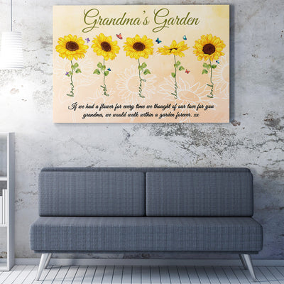 Personalized Grandkid Names Grandma's Garden Sunflower Wall Art Gift Ideas, Thought Of Our Love For You Wall Art Gift For Grandma Framed Prints, Canvas
