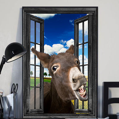 Funny Donkey 3D Window View Canvas Wall Art Prints Home Decor Gift For Your Friend Framed Prints, Canvas