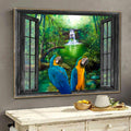 Blue Yellow Mascau Parrot 3D Window View Canvas Wall Art Art Home Decor Gift For Bird Lover Framed Prints, Canvas