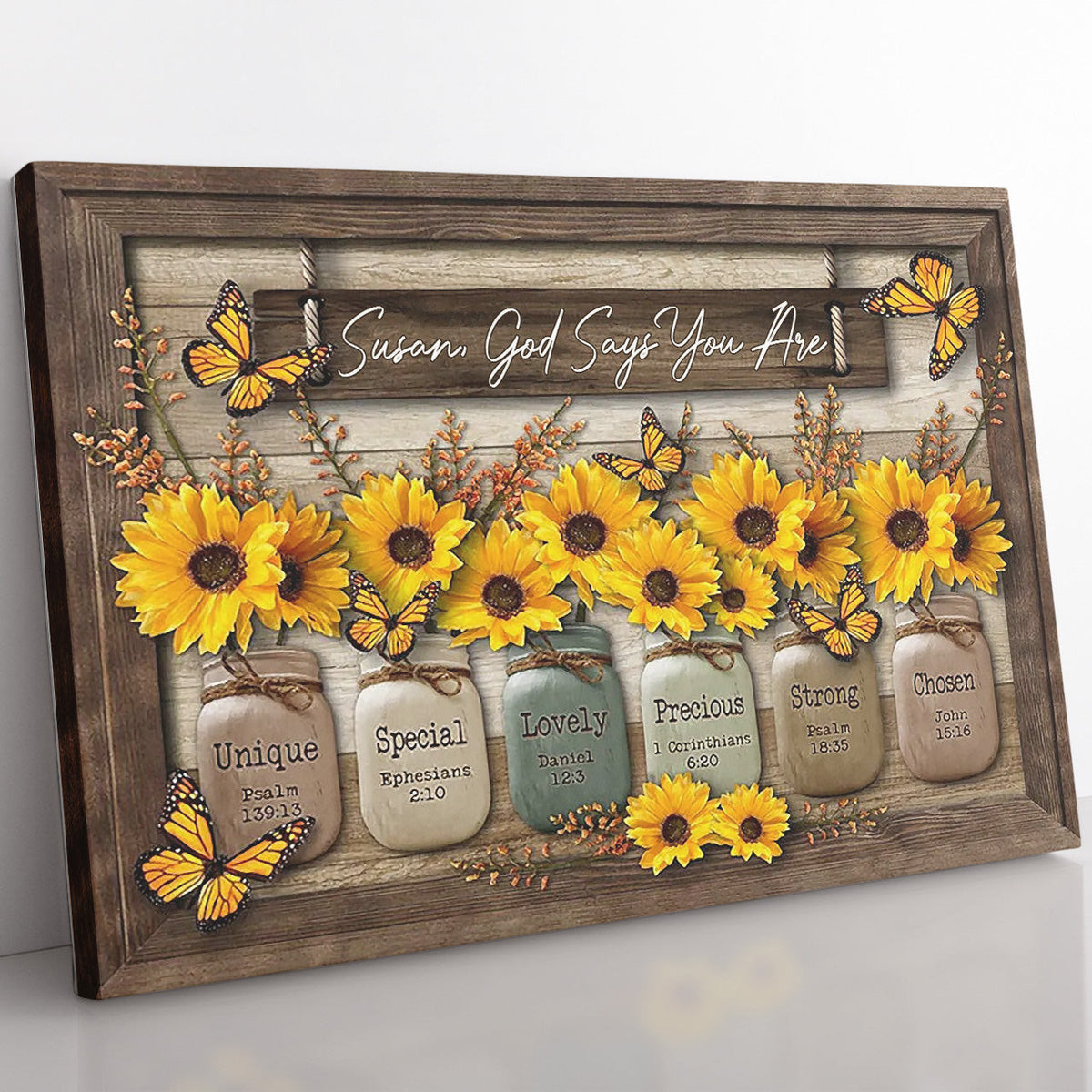 Motivational Wall Art Gift Ideas, Butterfly And Sunflower Vintage God Says You Are Wall Art Framed Prints, Canvas