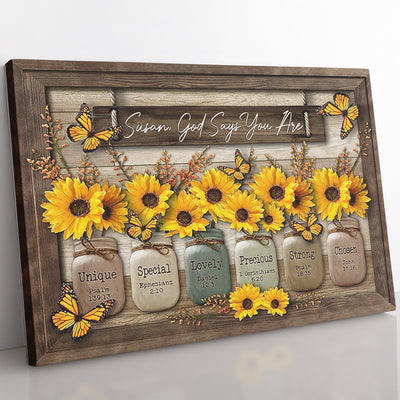 Motivational Wall Art Gift Ideas, Butterfly And Sunflower Vintage God Says You Are Wall Art Framed Prints, Canvas