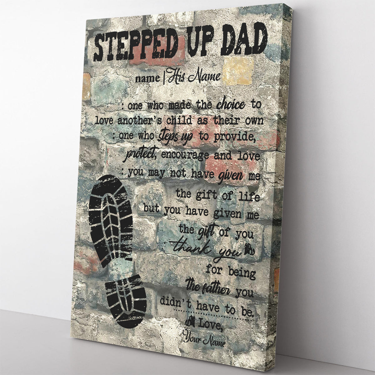 Bonus Dad Definition Wall Art For Step Father's Day, Steps Up To Provide Encourage And Love Step Dad Wall Art Framed Prints, Canvas