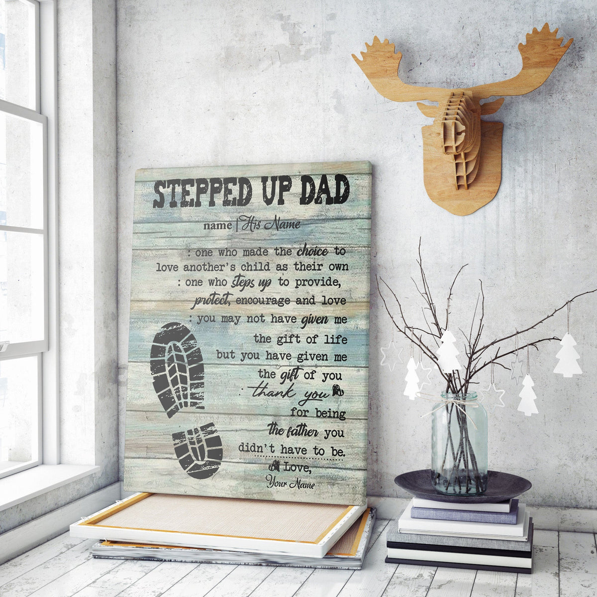 Bonus Dad Definition Wall Art For Step Father's Day, Steps Up To Provide Encourage And Love Step Dad Wall Art Framed Prints, Canvas