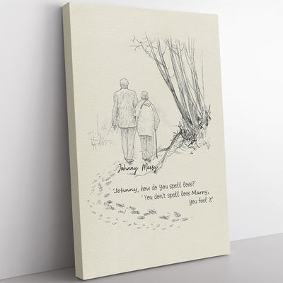Custom Name Wall Art For Old Couple, How Do You Spell Love Wall Art For Wife Framed Prints, Canvas
