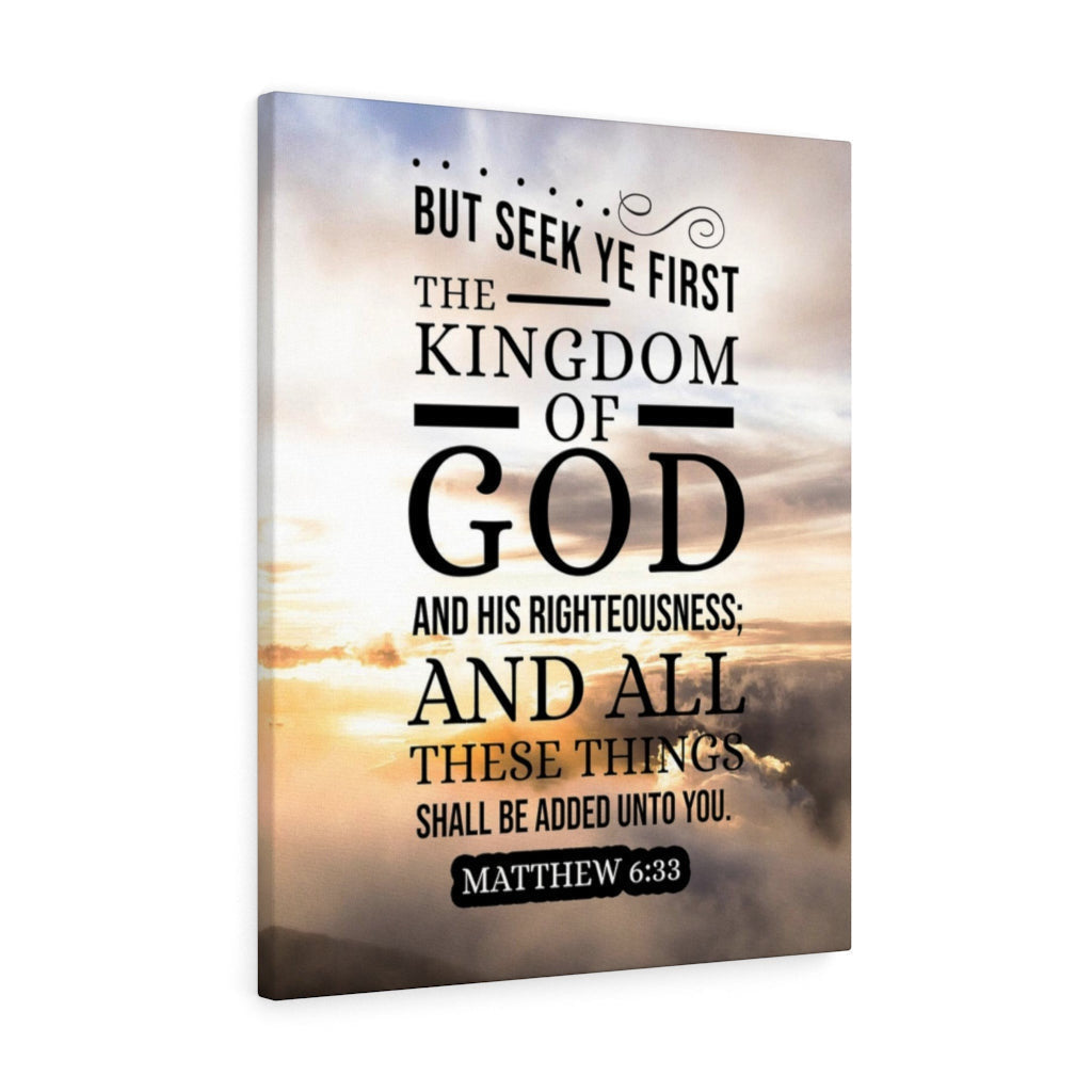 Scripture Canvas The Kingdom of God Matthew 6:33 Christian Wall Art Bible Verse Meaningful Home Decor Gifts Unique Housewarming Gift Ideas Framed Prints, Canvas
