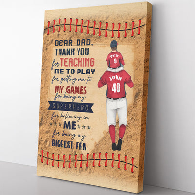 Wall Art Gift Ideas For Baseball Dad, Thank You For Teaching Me To Play Father's Day Wall Art Framed Prints, Canvas
