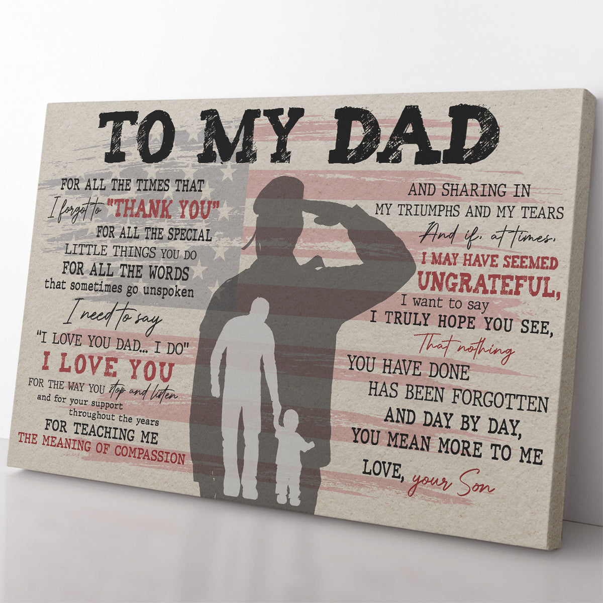 Canvas Hanging Wall Art Gift For Military Veteran Dad, I Love You Dad I Do Wall Art From Son Framed Prints, Canvas