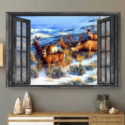 Black Tailed Deer 3D Window View  Gilf Couple Hunting Lover Framed Prints, Canvas