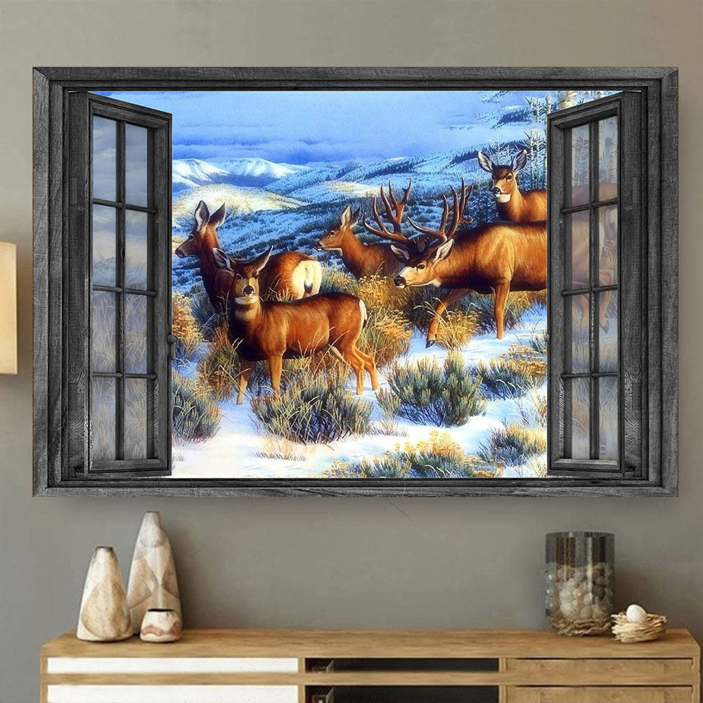 Black Tailed Deer 3D Window View  Gilf Couple Hunting Lover Framed Prints, Canvas