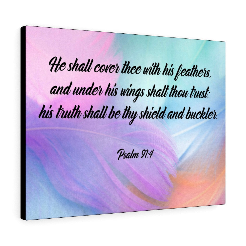 Scripture Canvas Under His Wings Psalm 91:4 Christian Wall Art Bible Verse Meaningful Home Decor Gifts Unique Housewarming Gift Ideas Framed Prints, Canvas
