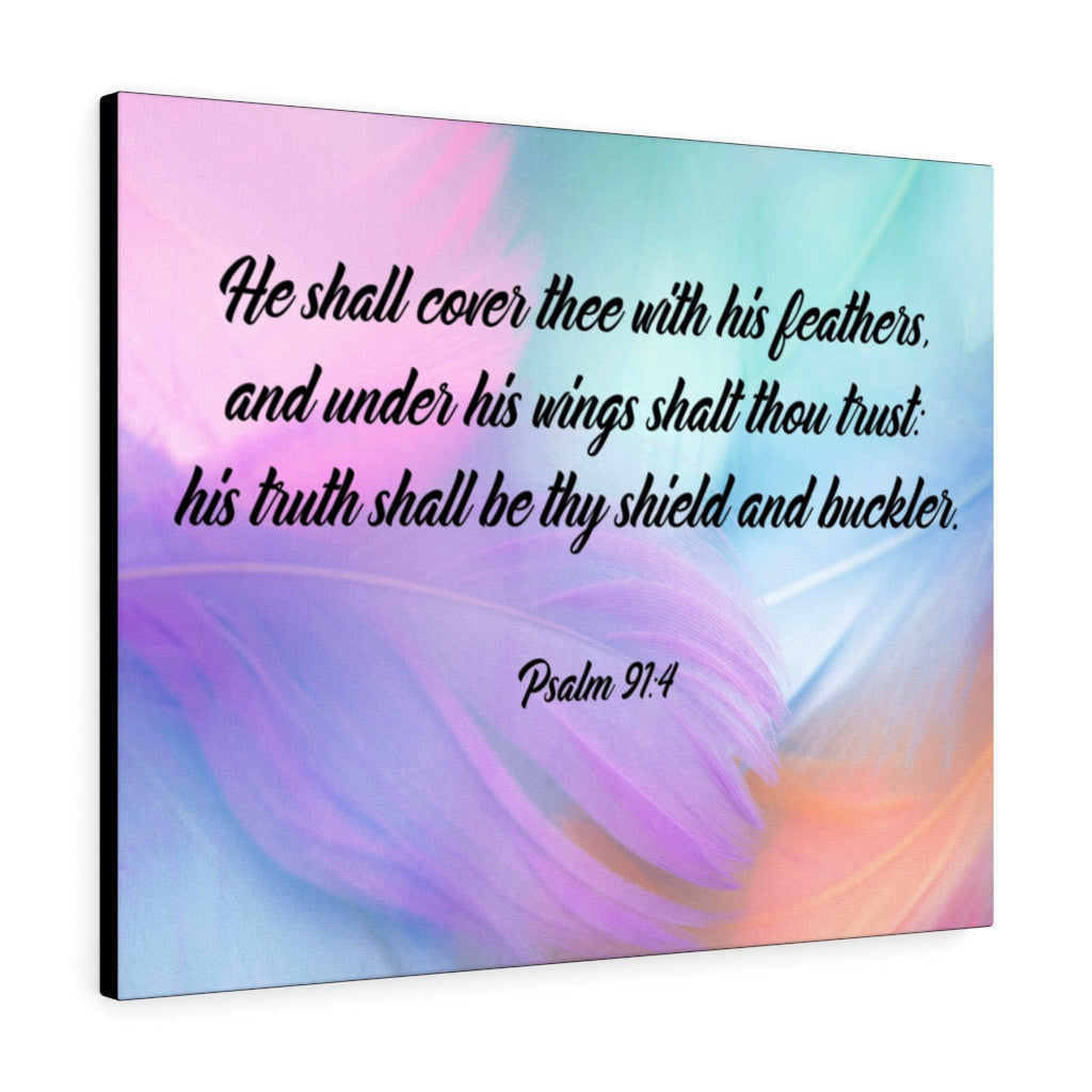 Scripture Canvas Under His Wings Psalm 91:4 Christian Wall Art Bible Verse Meaningful Home Decor Gifts Unique Housewarming Gift Ideas Framed Prints, Canvas