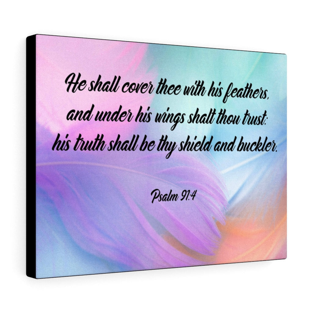 Scripture Canvas Under His Wings Psalm 91:4 Christian Wall Art Bible Verse Meaningful Home Decor Gifts Unique Housewarming Gift Ideas Framed Prints, Canvas