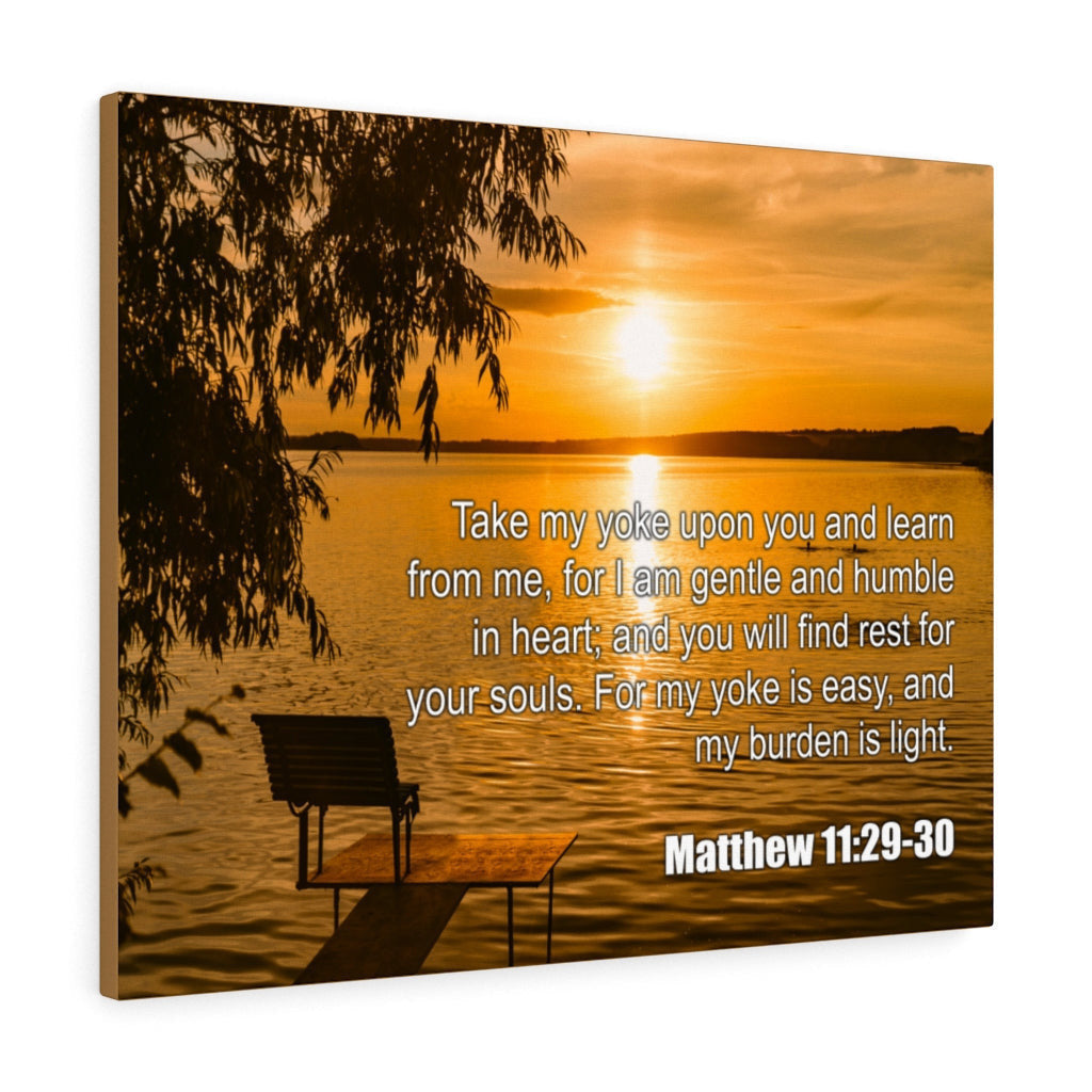 Scripture Canvas Take My Yoke Matthew 11:29-30 Christian Wall Art Bible Verse Meaningful Home Decor Gifts Unique Housewarming Gift Ideas Framed Prints, Canvas
